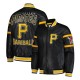 Striped Pittsburgh Pirates Varsity Full-Zip Black Leather Jacket Striped Pittsburgh Pirates Varsity Full-Zip Black Leather Jacket