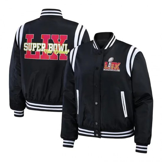 Super Bowl LIX Black Varsity Bomber Jacket