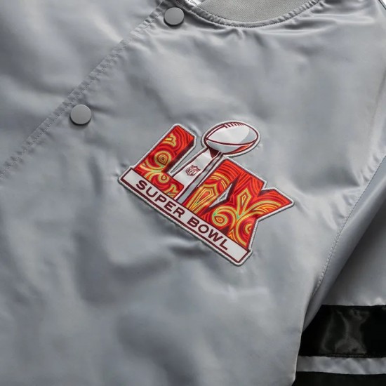 Super Bowl LIX Gray Varsity Satin Jacket Super Bowl LIX Gray Varsity Satin Jacket