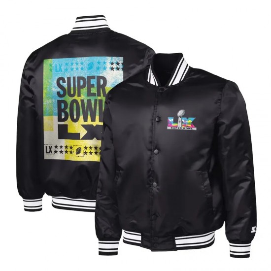 Super Bowl LX Black Varsity Satin Jacket