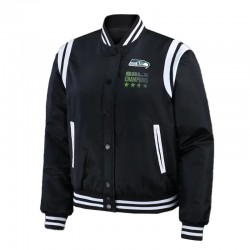 Super Bowl LX Champions Seattle Seahawks Black Bomber Jacket