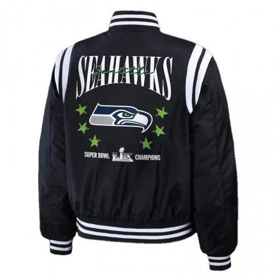 Super Bowl LX Champions Seattle Seahawks Black Bomber Jacket