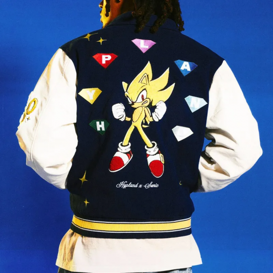 Super Sonic Navy and White Varsity Jacket Super Sonic Navy and White Varsity Jacket