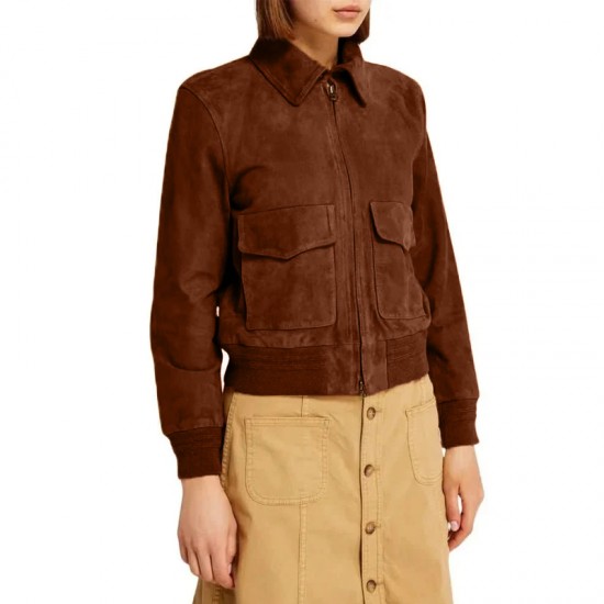 Superman Lois Lane Bomber Brown Suede Leather Jacket Superman Lois Lane Bomber Brown Suede Leather Jacket