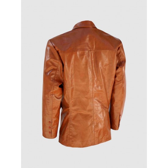Tan Leather Coat with 2 Buttons Tan Leather Coat with 2 Buttons