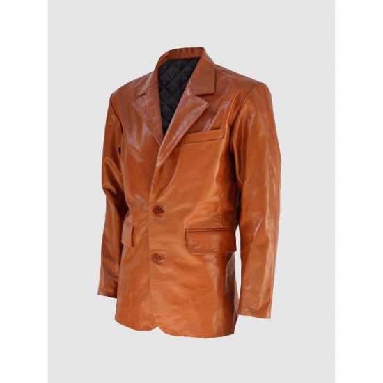 Tan Leather Coat with 2 Buttons Tan Leather Coat with 2 Buttons