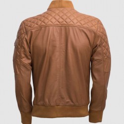 Tan Quilted Bomber Leather Jacket for Men - Abbronzatura Tan Quilted Bomber Leather Jacket for Men - Abbronzatura