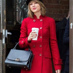 Taylor Swift Double Breasted Wool Red Coat Taylor Swift Double Breasted Wool Red Coat