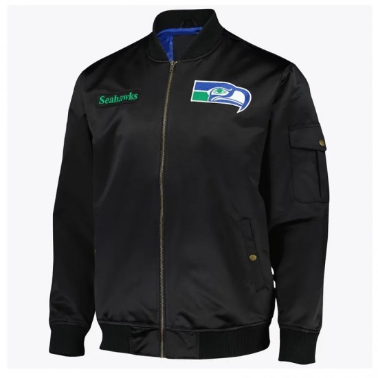 Team Leader Seattle Seahawks Bomber Satin Jacket Team Leader Seattle Seahawks Bomber Satin Jacket