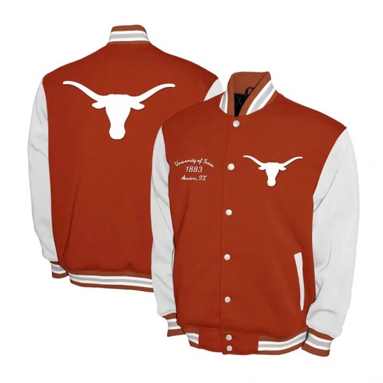 Texas Longhorns Fleece Burnt Orange and White Varsity Jacket