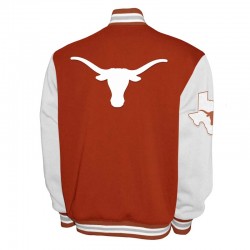 Texas Longhorns Fleece Burnt Orange and White Varsity Jacket Texas Longhorns Fleece Burnt Orange and White Varsity Jacket