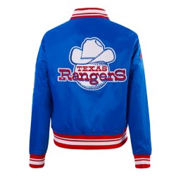 Texas Rangers Retro Classic Rib Royal Satin Jacket Texas Rangers Retro Classic Rib Royal Satin Jacket