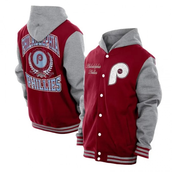 Throwback Prep Philadelphia Phillies Burgundy Hoodie Jacket
