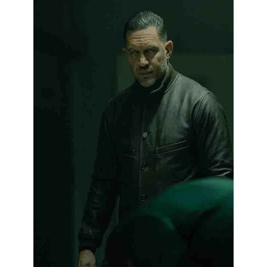 Tom Hardy MobLand 2025 Harry Da Souza Black Leather Bomber Jacket
