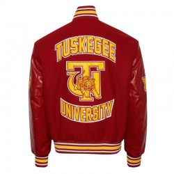 Tuskegee University Red Wool and Leather Varsity Jacket Tuskegee University Red Wool and Leather Varsity Jacket