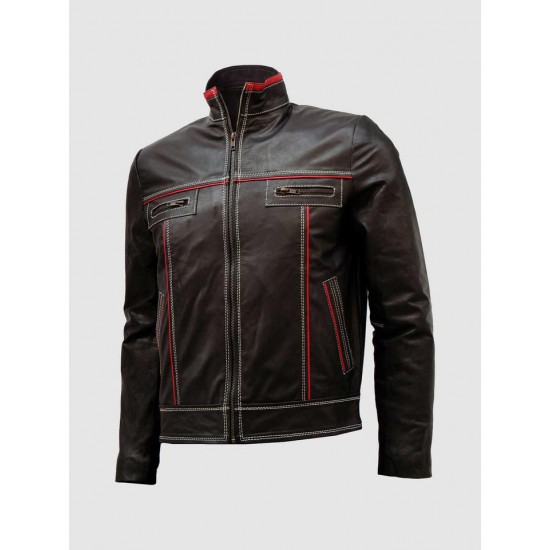 Unique Bi-Color White Stitched Moto Leather Jacket for Men Unique Bi-Color White Stitched Moto Leather Jacket for Men