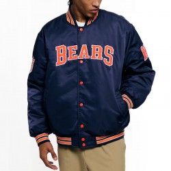 Unisex Chicago Bears Bomber Navy Satin Jacket