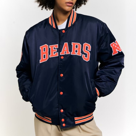 Unisex Chicago Bears Bomber Navy Satin Jacket