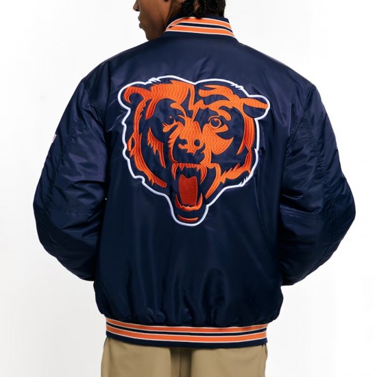 Unisex Chicago Bears Bomber Navy Satin Jacket