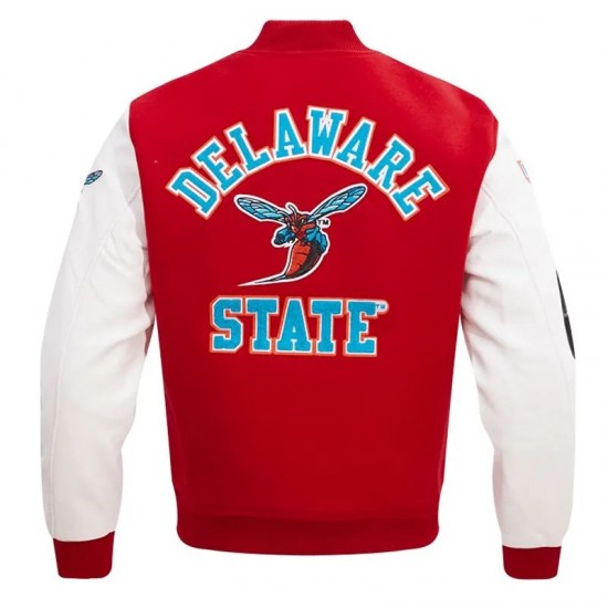 University Delaware State Red and White Varsity Jacket University Delaware State Red and White Varsity Jacket