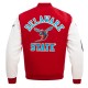 University Delaware State Red and White Varsity Jacket University Delaware State Red and White Varsity Jacket
