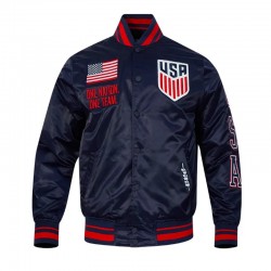 US Soccer Classic Rib Navy Satin Jacket