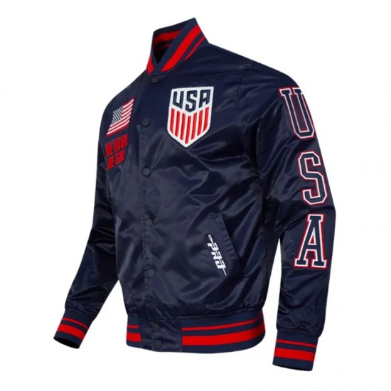 US Soccer Classic Rib Navy Satin Jacket