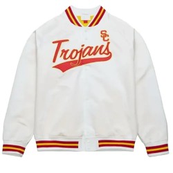 USC Trojans White Varsity Satin Jacket