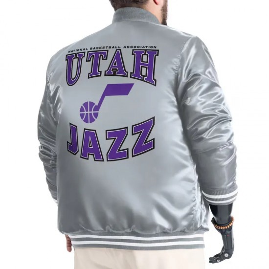 Utah Jazz Adaptive Bold Logo Varsity Satin Jacket Utah Jazz Adaptive Bold Logo Varsity Satin Jacket