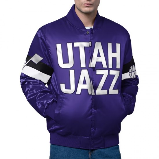 Utah Jazz Triple Option Varsity Full-Snap Satin Jacket Utah Jazz Triple Option Varsity Full-Snap Satin Jacket