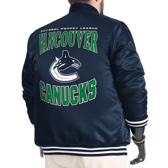 Vancouver Canucks Adaptive Bold Logo Varsity Satin Jacket Vancouver Canucks Adaptive Bold Logo Varsity Satin Jacket