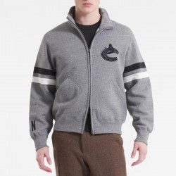 Vancouver Canucks Dark Heather Gray Striped Fleece Jacket