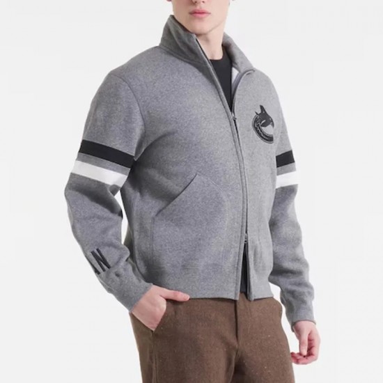 Vancouver Canucks Dark Heather Gray Striped Fleece Jacket Vancouver Canucks Dark Heather Gray Striped Fleece Jacket