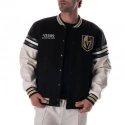 Vegas Golden Knights Drop Shoulder Black Varsity Jacket