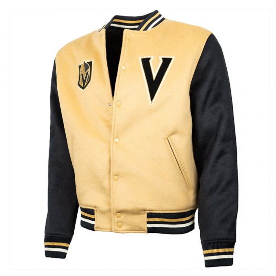 Vegas Golden Knights Gold and Black Varsity Satin Jacket Vegas Golden Knights Gold and Black Varsity Satin Jacket