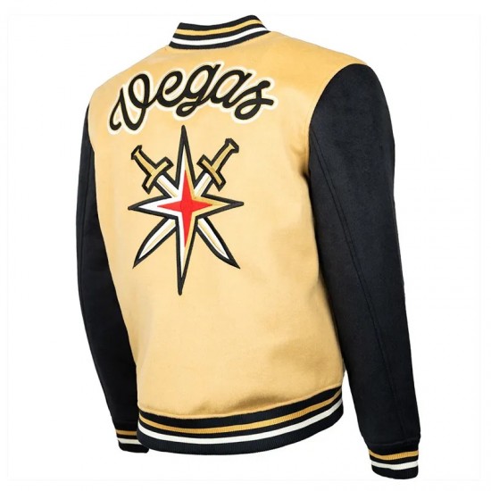 Vegas Golden Knights Gold and Black Varsity Satin Jacket Vegas Golden Knights Gold and Black Varsity Satin Jacket