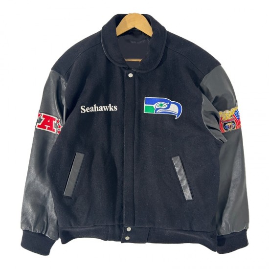 Vintage Seattle Seahawks Black Varsity Wool/Leather Jacket