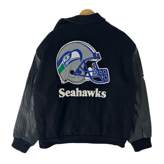 Vintage Seattle Seahawks Black Varsity Wool/Leather Jacket