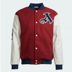 VRCT Arsenal Burgundy and White Varsity Full-Snap Wool/Leather Jacket 