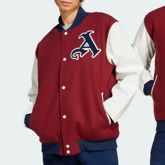 VRCT Arsenal Burgundy and White Varsity Full-Snap Wool/Leather Jacket