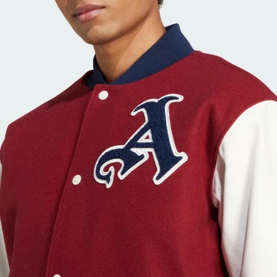 VRCT Arsenal Burgundy and White Varsity Full-Snap Wool/Leather Jacket
