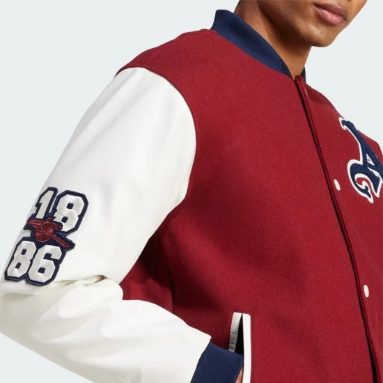 VRCT Arsenal Burgundy and White Varsity Full-Snap Wool/Leather Jacket