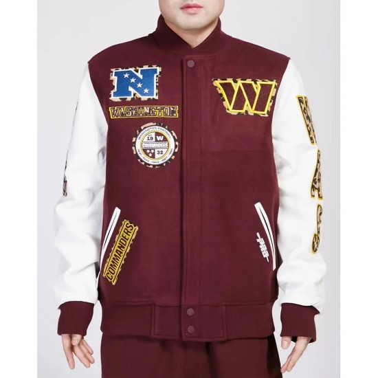 Washington Commanders Animal Patches Wine Varsity Jacket Washington Commanders Animal Patches Wine Varsity Jacket