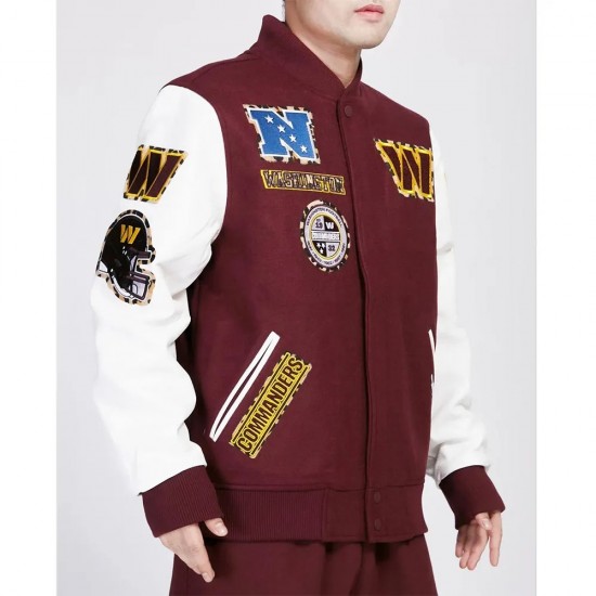 Washington Commanders Animal Patches Wine Varsity Jacket Washington Commanders Animal Patches Wine Varsity Jacket