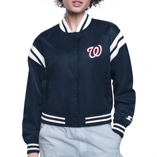 Washington Nationals Printed Logo Varsity Satin Jacket Washington Nationals Printed Logo Varsity Satin Jacket