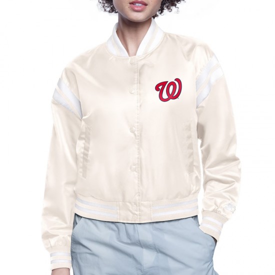 Washington Nationals Printed Logo Varsity Satin Jacket Washington Nationals Printed Logo Varsity Satin Jacket