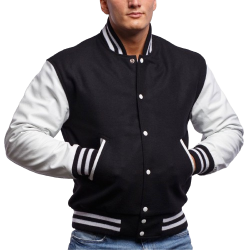 White Genuine Leather & Black Wool Varsity Letterman Jacket White Genuine Leather & Black Wool Varsity Letterman Jacket