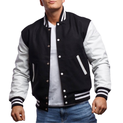 White Genuine Leather & Black Wool Varsity Letterman Jacket White Genuine Leather & Black Wool Varsity Letterman Jacket