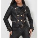 Women’s Black Belted Leather Jacket with Gold Button Detail Women’s Black Belted Leather Jacket with Gold Button Detail