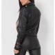 Women’s Black Belted Leather Jacket with Gold Button Detail Women’s Black Belted Leather Jacket with Gold Button Detail